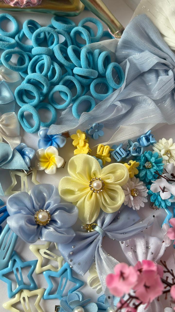 Blue & Yellow Hair Accessories Mega Set for Girls | Kids Gift Box