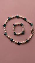 Starfish Pearl Necklace & Bracelet Set – Teal Starfish Crystal Bead Jewelry for Kids & Women