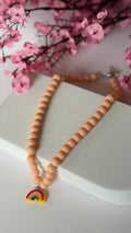 Pastel Peach Beaded Rainbow Pendant Necklace for Girls