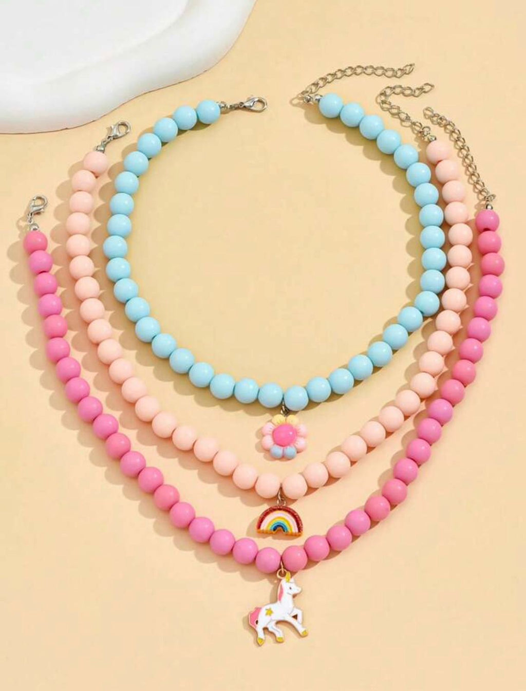 Pink Beaded Unicorn Pendant Necklace for Girls
