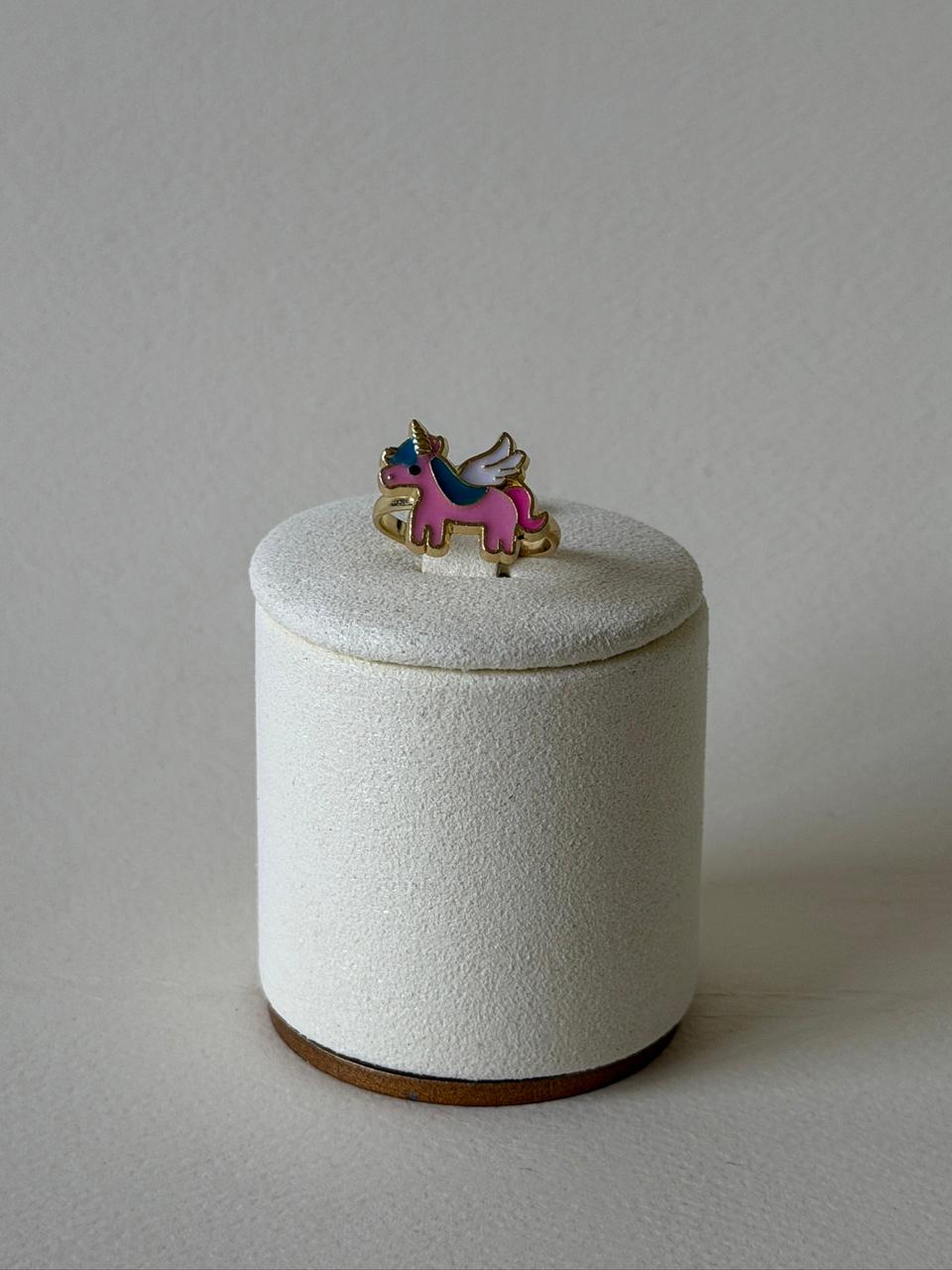 Pink Flying Unicorn Enamel Adjustable Ring – Gold Tone Magical Jewelry
