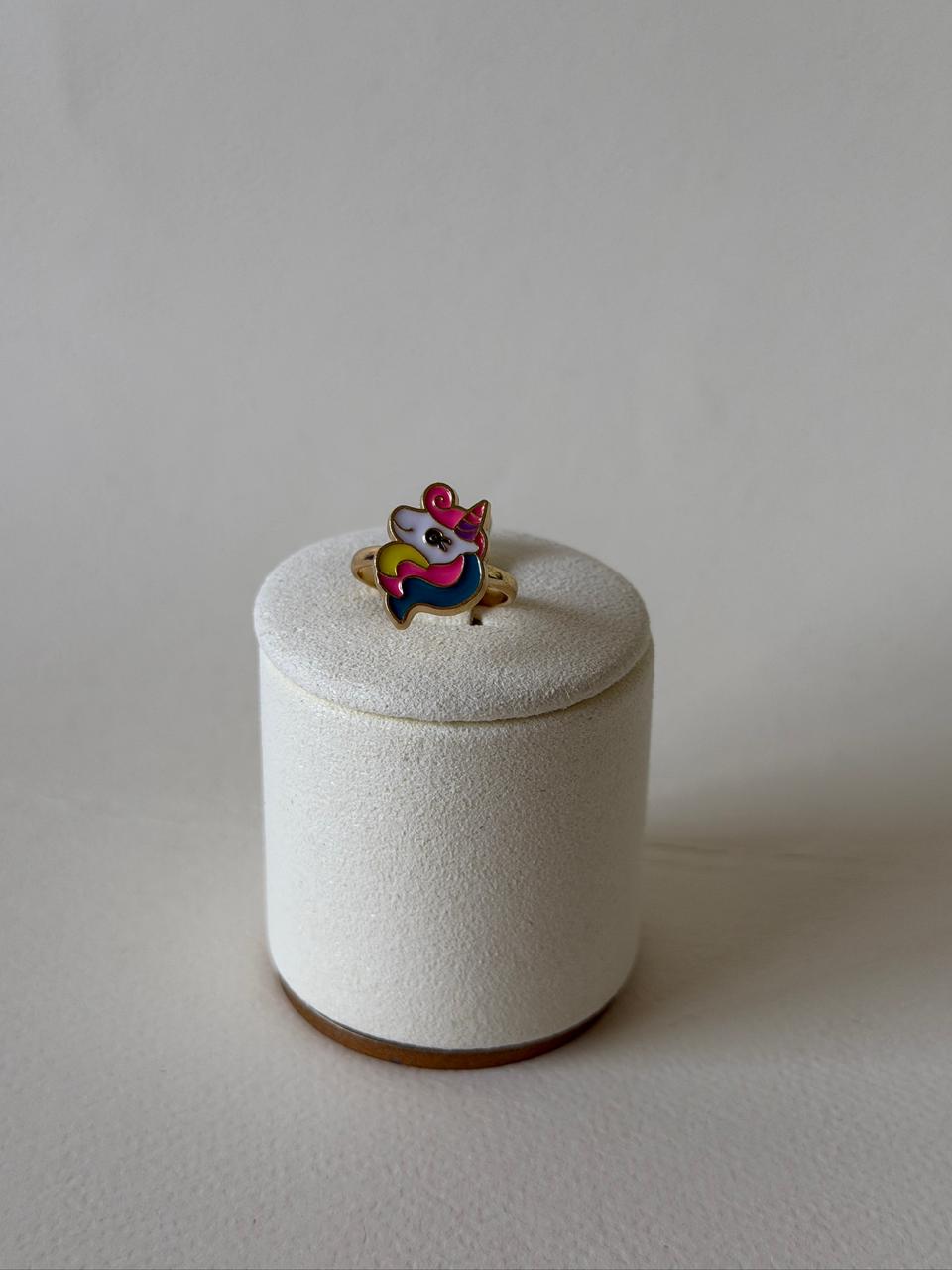 Rainbow Unicorn Face Enamel Adjustable Ring – Gold Tone Cute Fantasy Jewelry