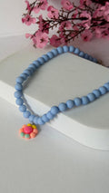 Pastel Blue Beaded Flower Pendant Necklace for Girls