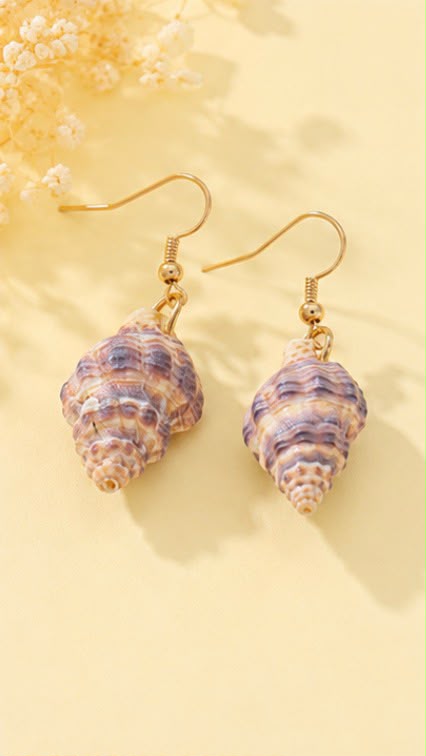 Natural Seashell Drop Earrings – Boho Spiral Shell Dangles