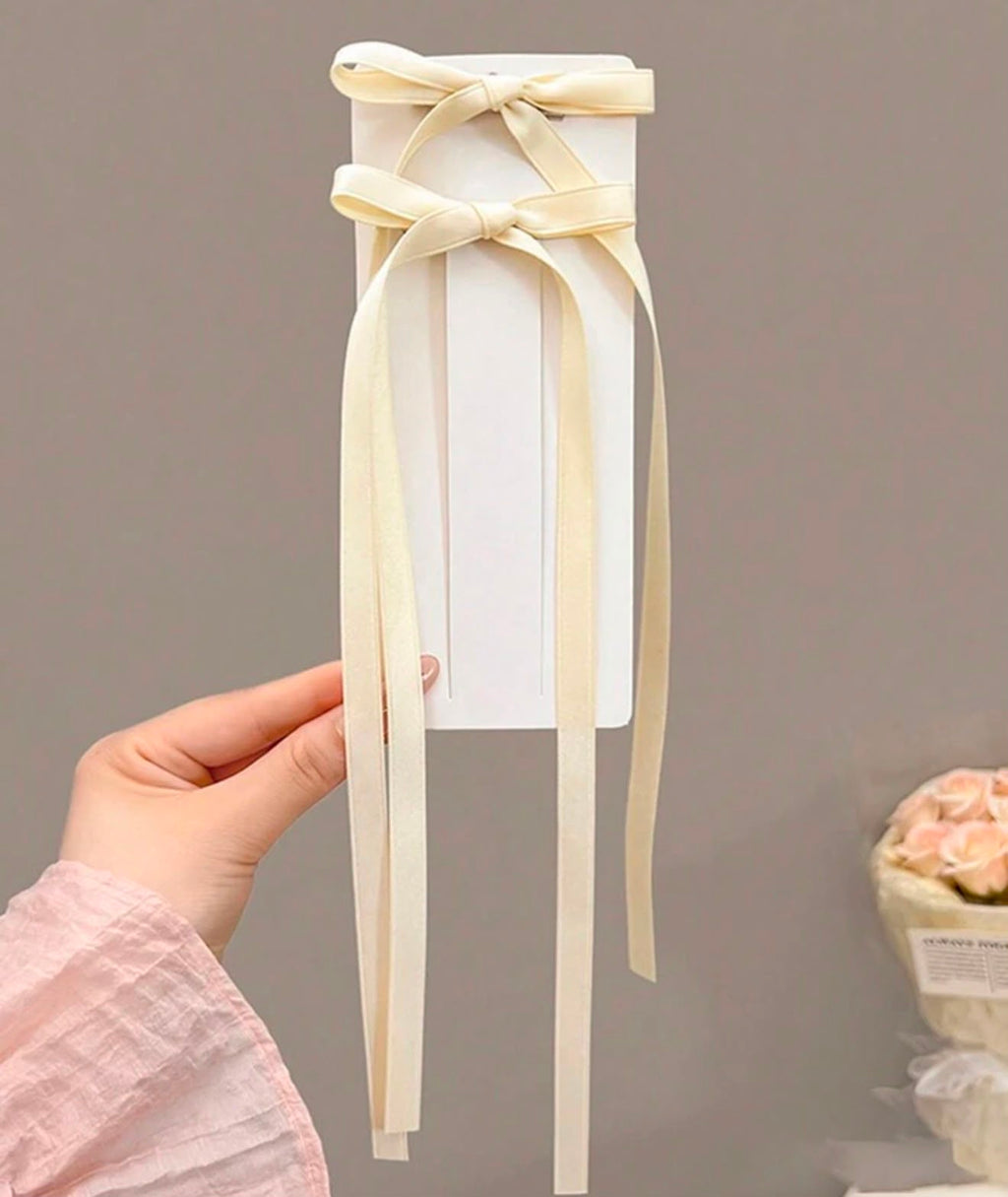 Long Tail Satin Ribbon Bow Hair Tie – Pastel Streamer Hair Accessory