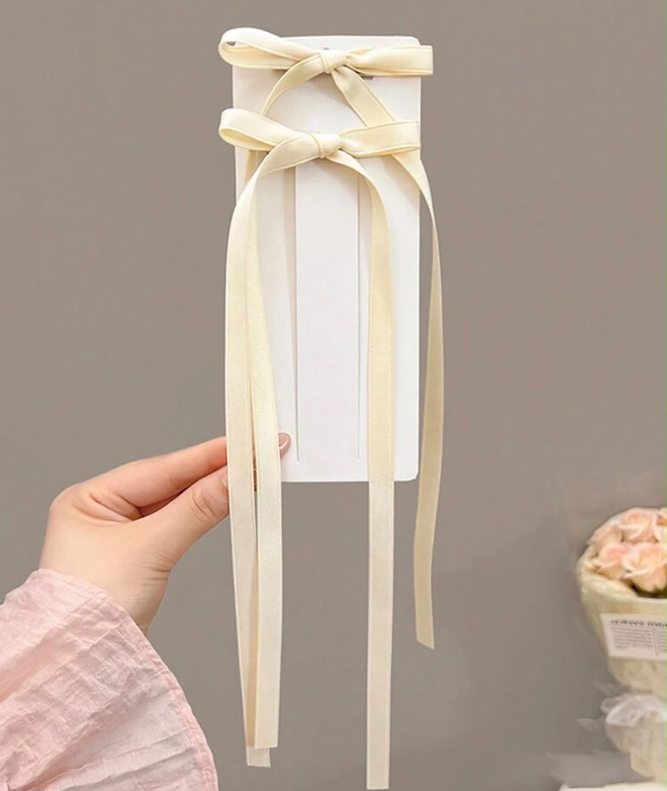 Long Tail Satin Ribbon Bow Hair Tie – Pastel Streamer Hair Accessory