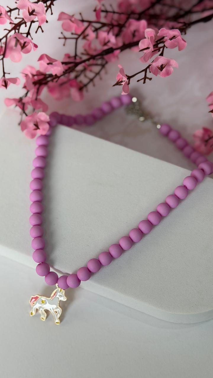 Pink Beaded Unicorn Pendant Necklace for Girls