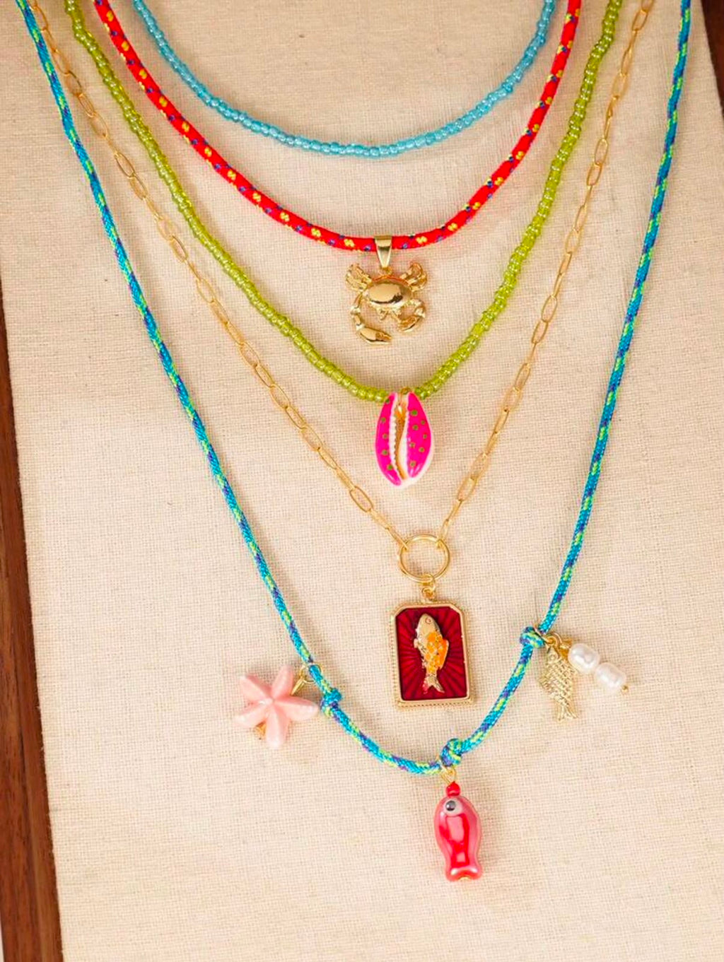 Multi-Layer Beach Charm Necklace Set – Crab, Shell &amp; Starfish Pendants