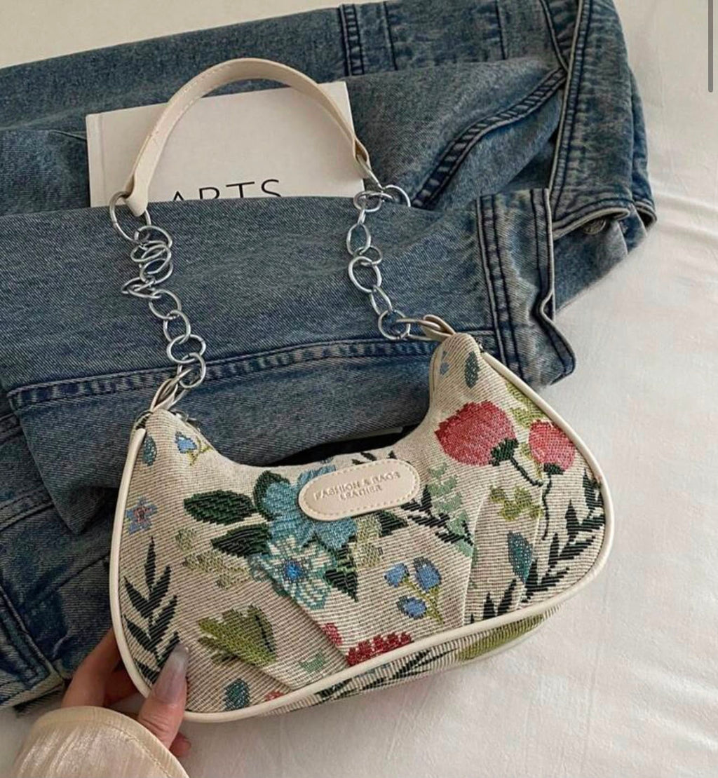 Floral Print Shoulder Bag | Versatile Solid Color Women's Handbag