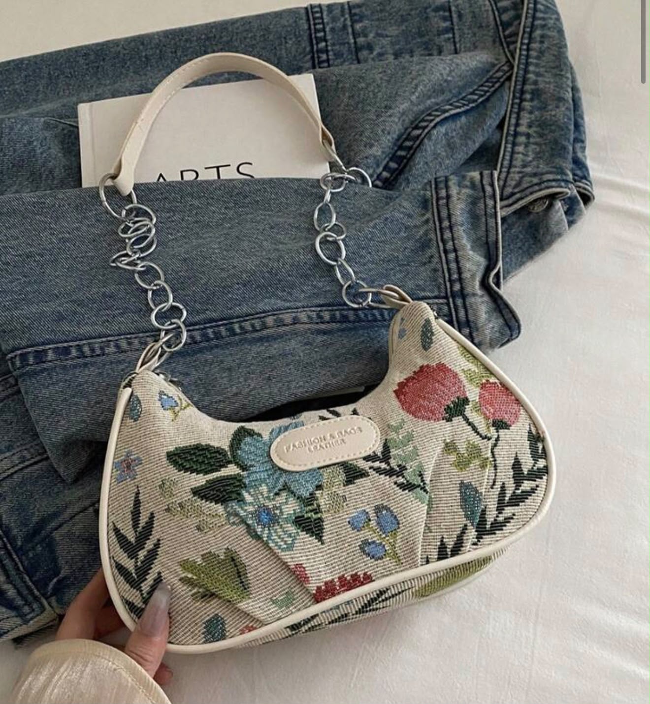 Floral Print Shoulder Bag | Versatile Solid Color Women's Handbag