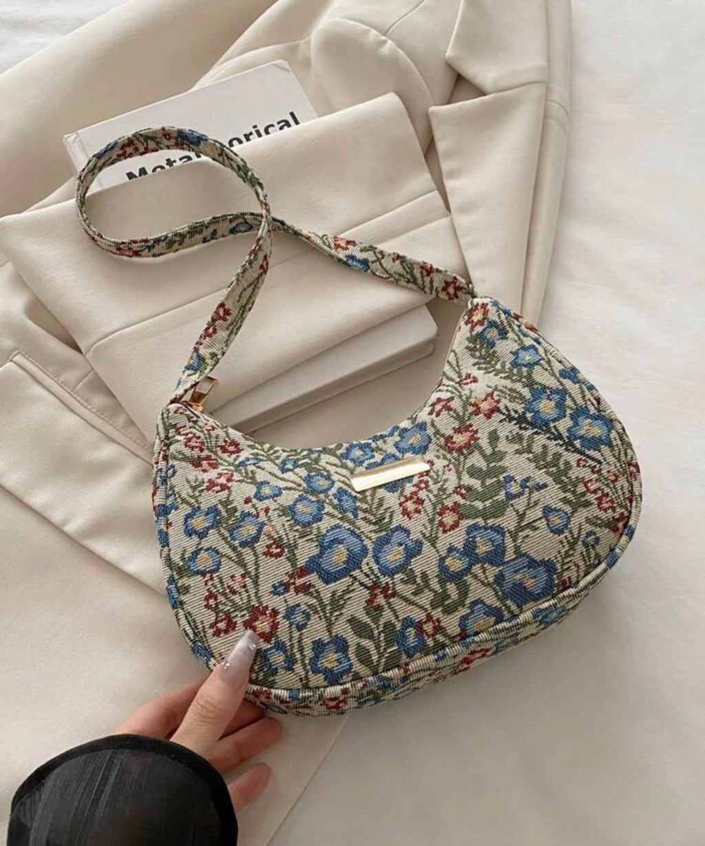 Floral Print Shoulder Bag | Versatile Solid Color Women's Handbag