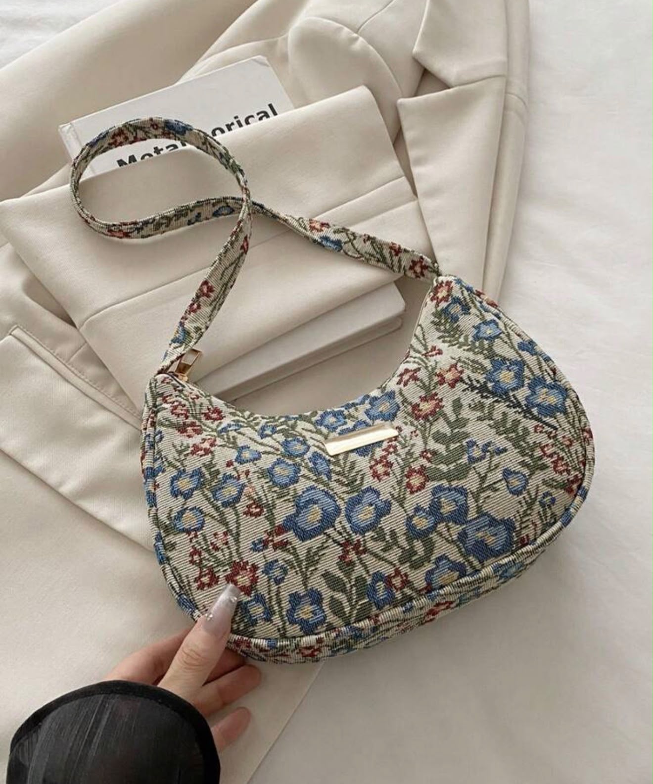 Floral Print Shoulder Bag | Versatile Solid Color Women's Handbag