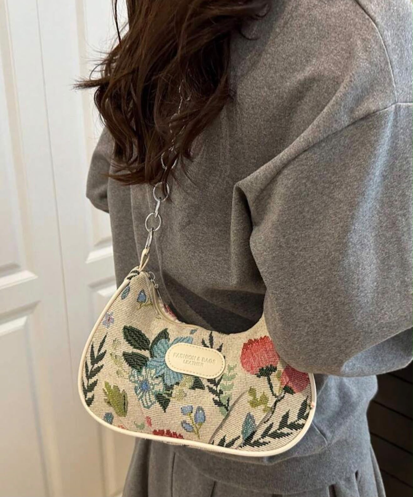 Floral Print Shoulder Bag | Versatile Solid Color Women's Handbag