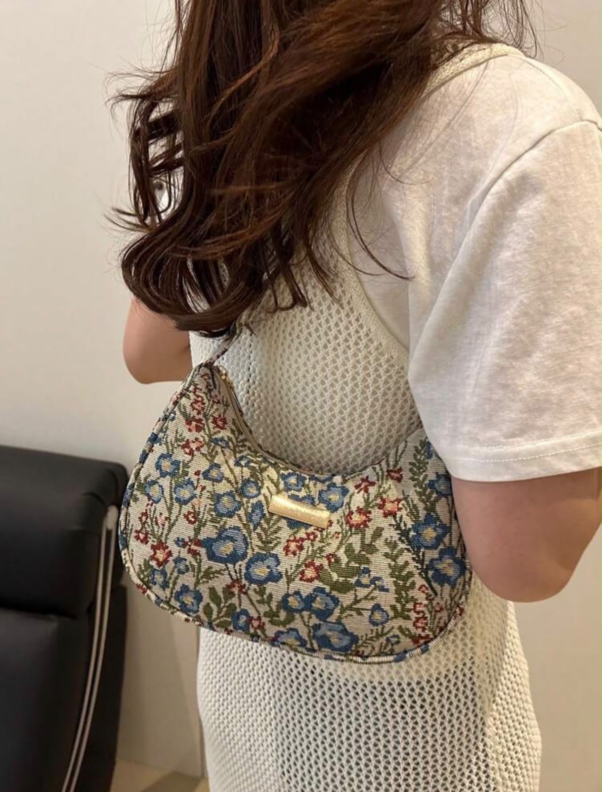 Floral Print Shoulder Bag | Versatile Solid Color Women's Handbag