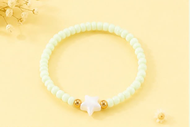 Pastel Beaded Star Bracelet Set|Seed Bead Bracelets with Gold Accents & Mother-of-Pearl Stars