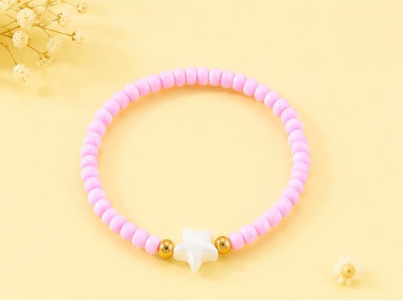 Pastel Beaded Star Bracelet Set|Seed Bead Bracelets with Gold Accents & Mother-of-Pearl Stars