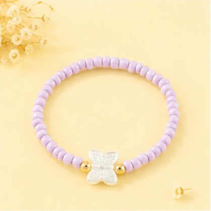 Pastel Beaded Butterfly Bracelets |Stackable Seed Bead Bracelets with Gold Accents & Mother-of-Pearl Butterflies