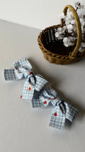 Blue Plaid Hair Bows with Red Tulip Print for Girls