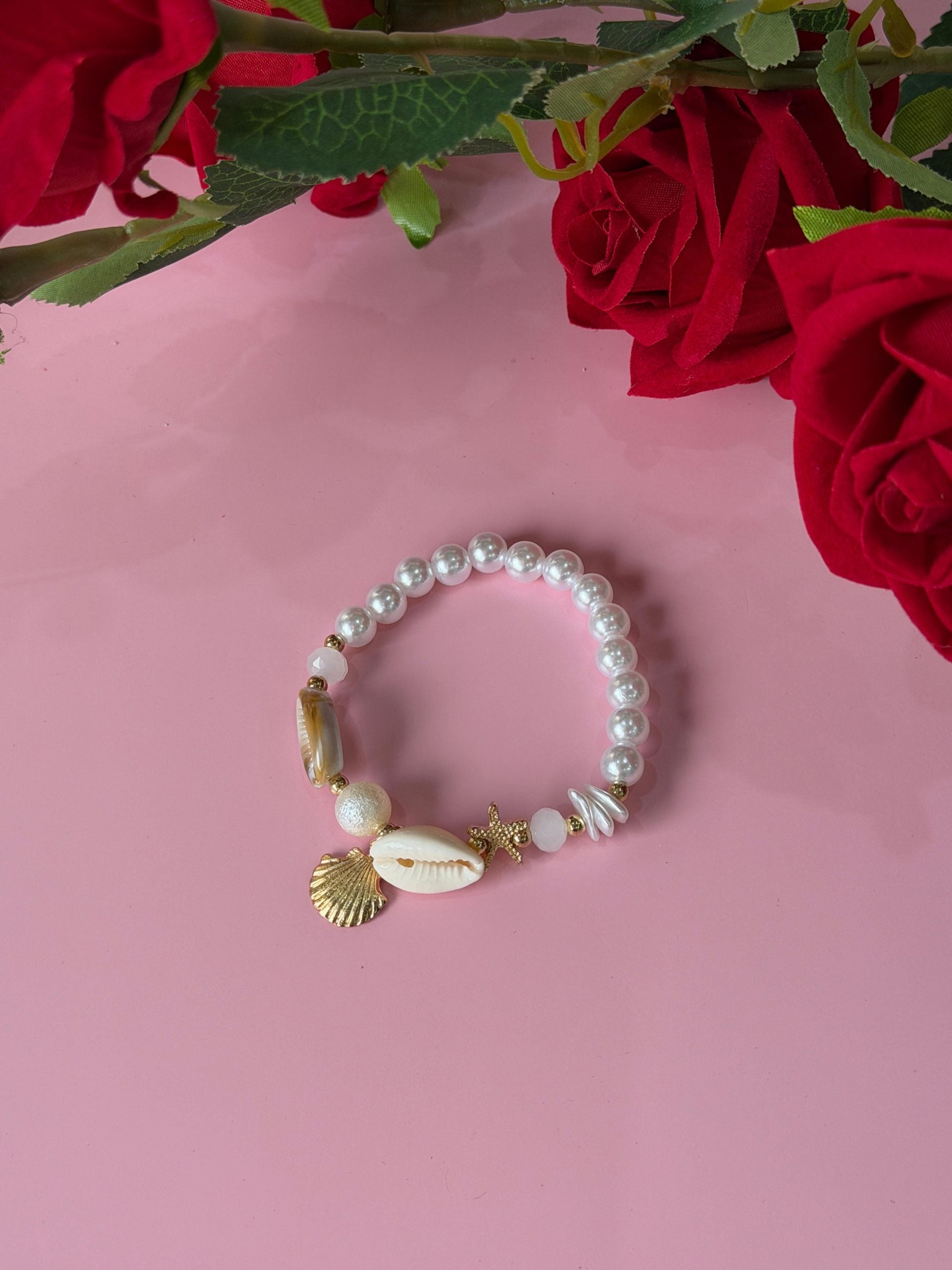 Girls Pearl Cowrie Shell Bracelet