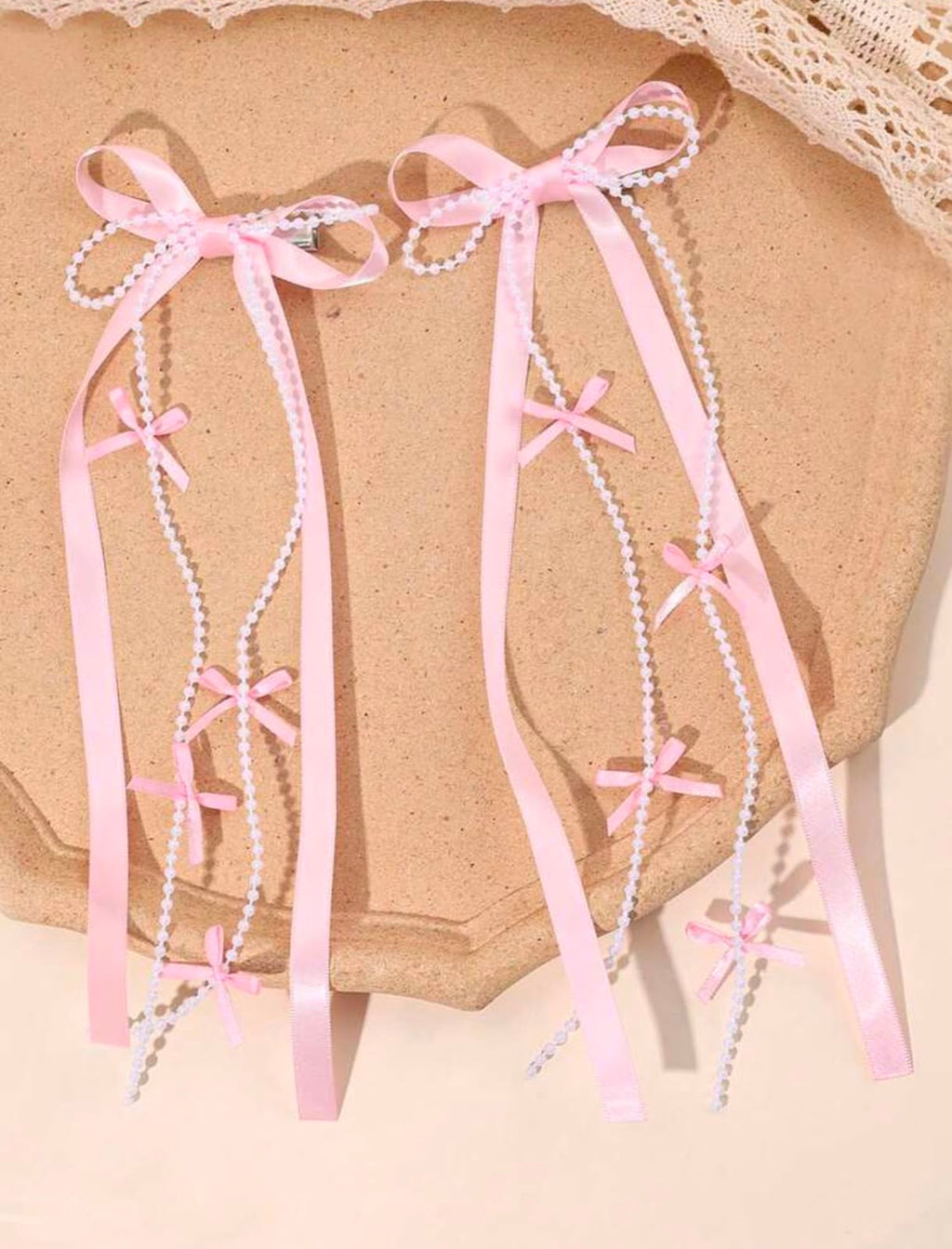 Pink Tassel Bow Hair Clips (2 Piece Set)