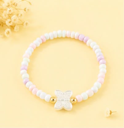 Pastel Beaded Butterfly Bracelets |Stackable Seed Bead Bracelets with Gold Accents & Mother-of-Pearl Butterflies
