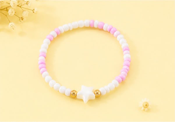 Pastel Beaded Star Bracelet Set|Seed Bead Bracelets with Gold Accents & Mother-of-Pearl Stars