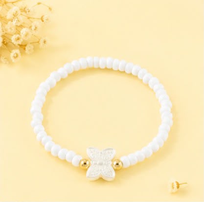 Pastel Beaded Butterfly Bracelets |Stackable Seed Bead Bracelets with Gold Accents & Mother-of-Pearl Butterflies
