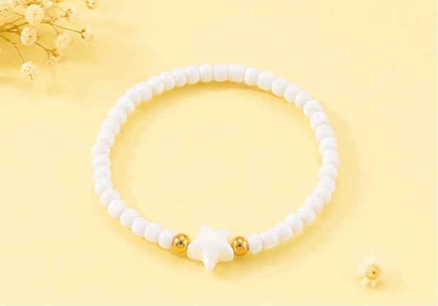 Pastel Beaded Star Bracelet Set|Seed Bead Bracelets with Gold Accents & Mother-of-Pearl Stars