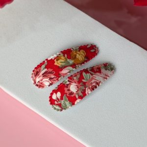Red Floral Fabric Snap Hair Clips for Girls