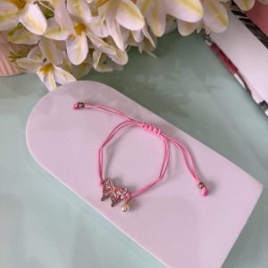 Pink Enamel Butterfly Cord Bracelet