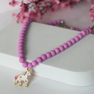 Pink Beaded Unicorn Pendant Necklace for Girls