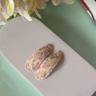 Cherry Blossom Fabric Snap Hair Clips