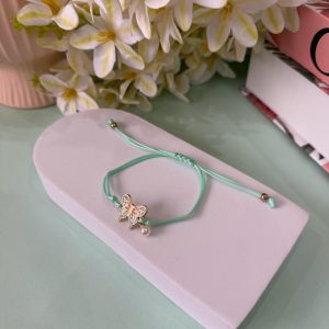 Mint Green Enamel Butterfly Cord Bracelet