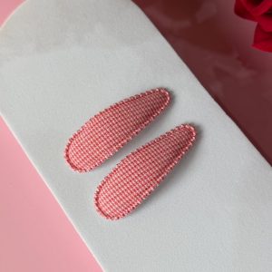 Red Gingham Fabric Snap Hair Clips for Girls