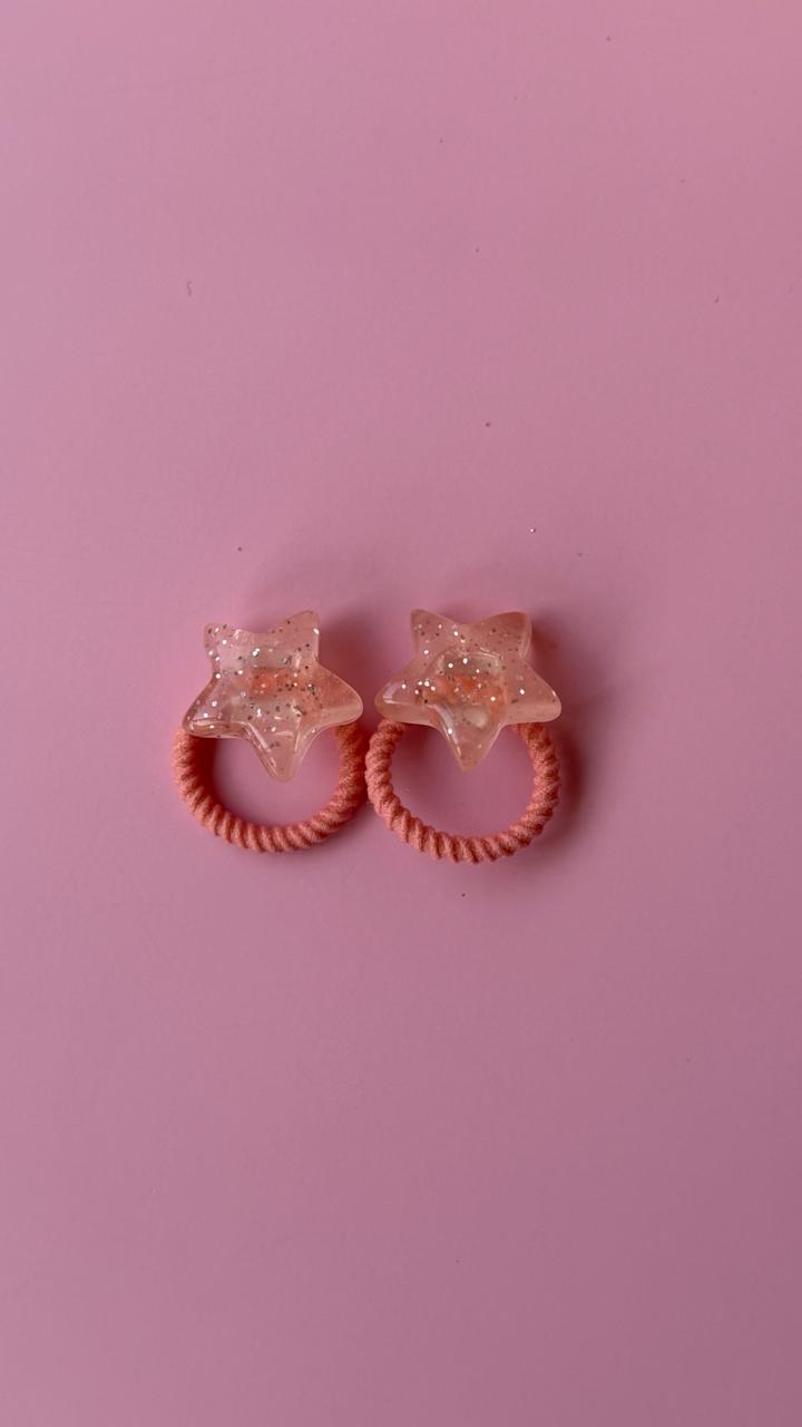 Sparkly Peach Coral Star Hair Ties