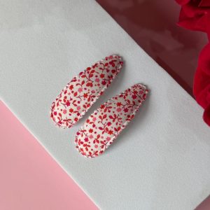 Red & Pink Calico Floral Fabric Snap Hair Clips for Girls