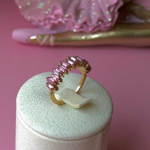 Girls Pink Baguette Crystal Ring