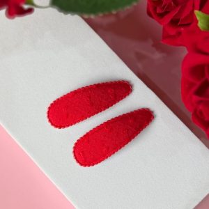 Red Eyelet Fabric Snap Hair Clips for Girls