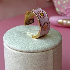 Girls Pink Enamel Daisy Wide Band Ring