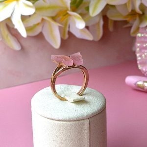 Girls Pink Glitter Butterfly Ring