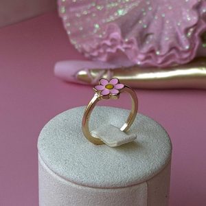Girls Pink Enamel Daisy Flower Ring