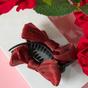Elegant Deep Red Ribbon Banana Clip