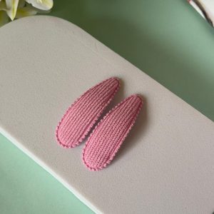 Pink Crochet Fabric Snap Hair Clips