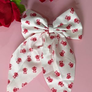 Cute Red Teddy Bear Print Hair Bow