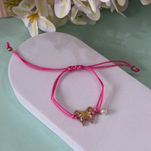 Fuchsia Pink Enamel Butterfly Cord Bracelet