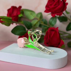 Pink Tulip Metal Hair Claw Clip | Floral Girls Hair Accessory