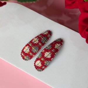 Red Plaid Tweed Fabric Snap Hair Clips for Girls