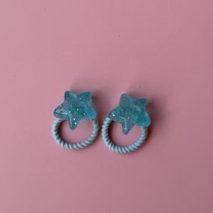 Sparkly Aqua Blue Star Hair Ties