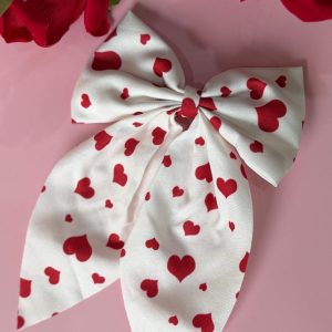 Red Heart Print Hair Bow for Girls