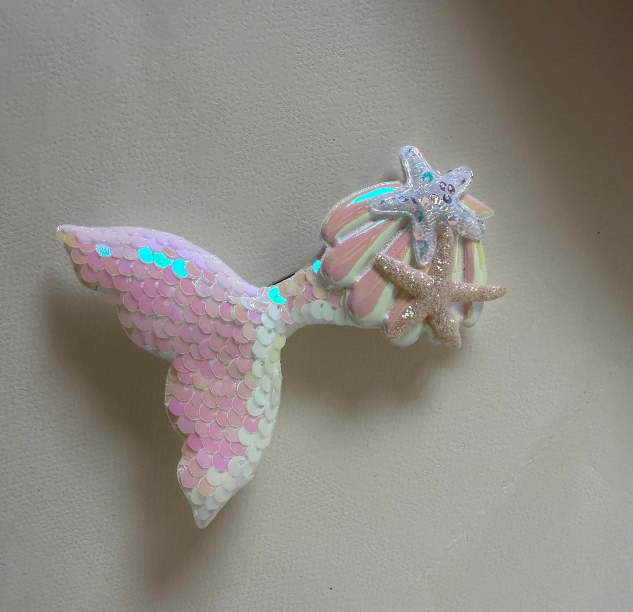 Pearl White & Blush Mermaid Tail Sequin Hair Clip
